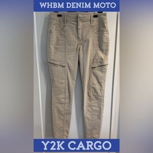 White House black market Denim Moto in stone/tan